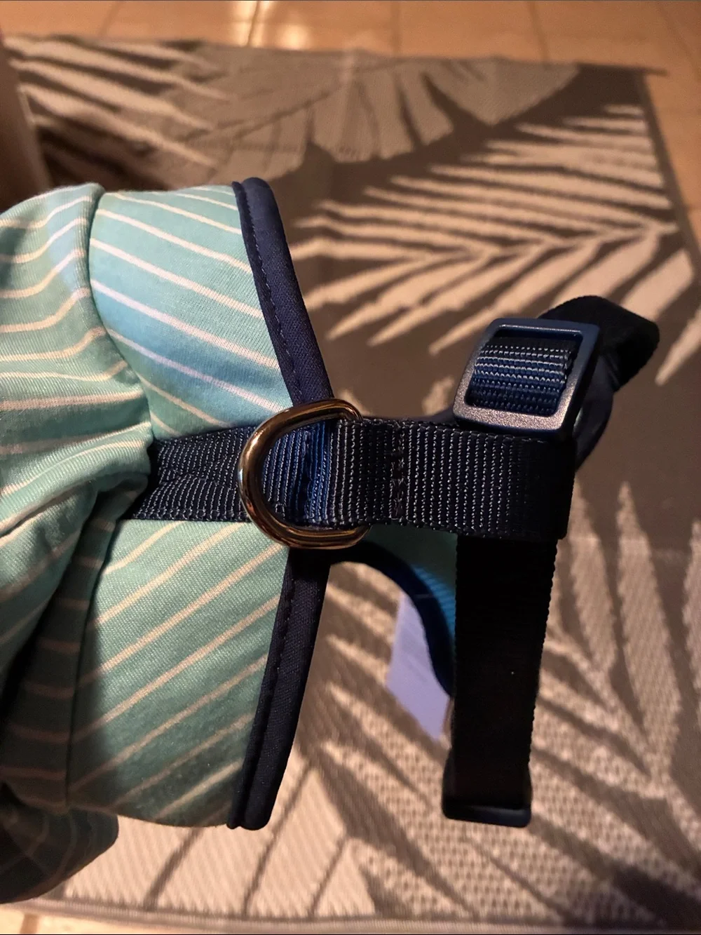 Martha Stewart Pets Light Blue Striped Swim Harness with Red Crab